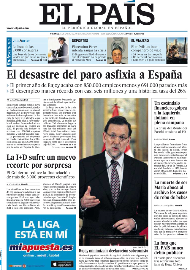 Esta es la portada de “El País” de mañana (IMAGEN)