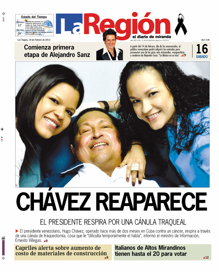Foto de Chávez es la protagonista de las portadas de medios nacionales (FOTOS)