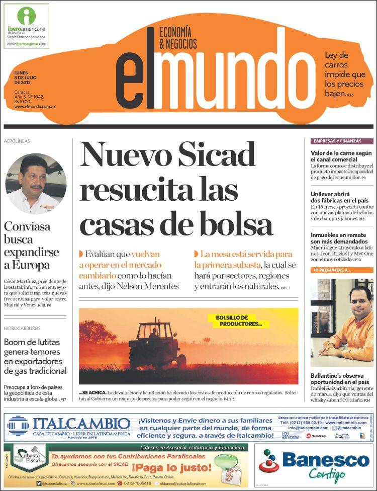 Portadas del lunes 08 de julio de 2013