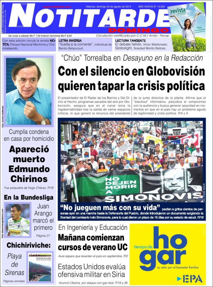 Portadas del domingo 25 de agosto de 2013