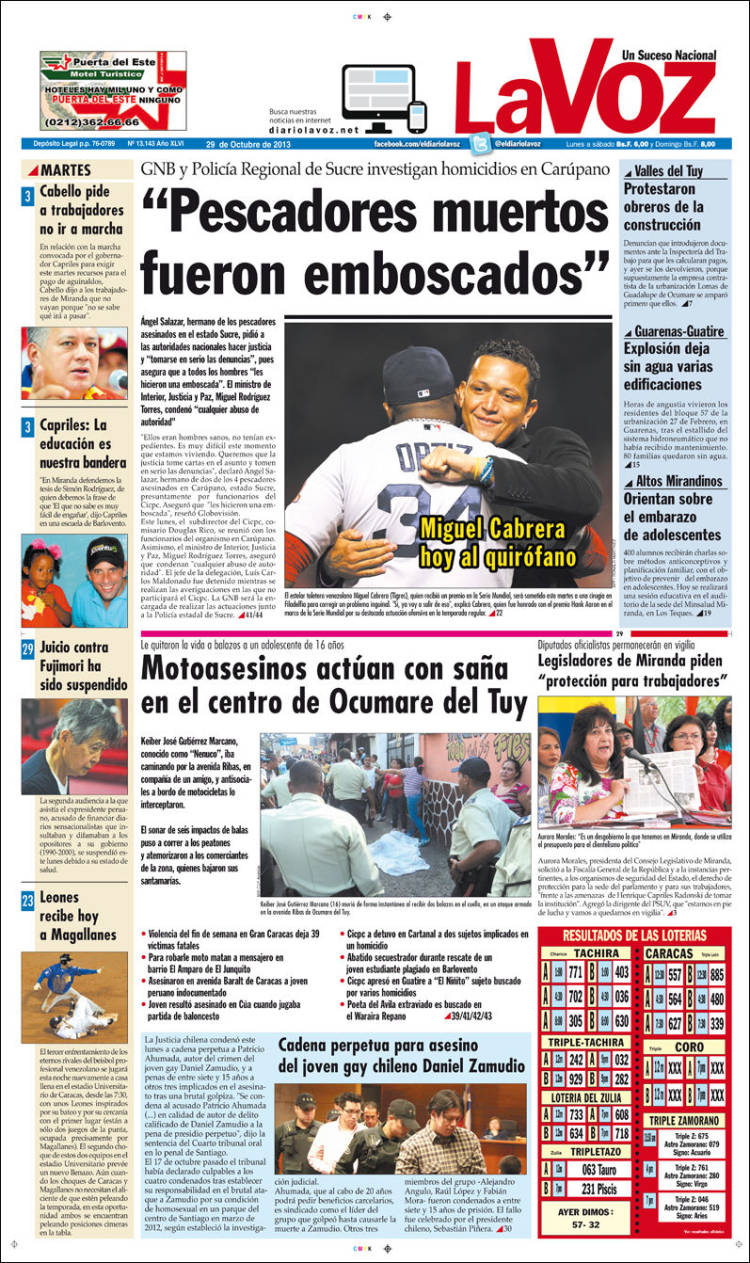 Portadas del martes 29 de octubre de 2013