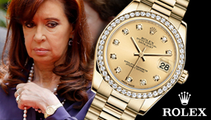 Con un relojote de oro Cristina dió la hora en Venezuela (fotodetalles)