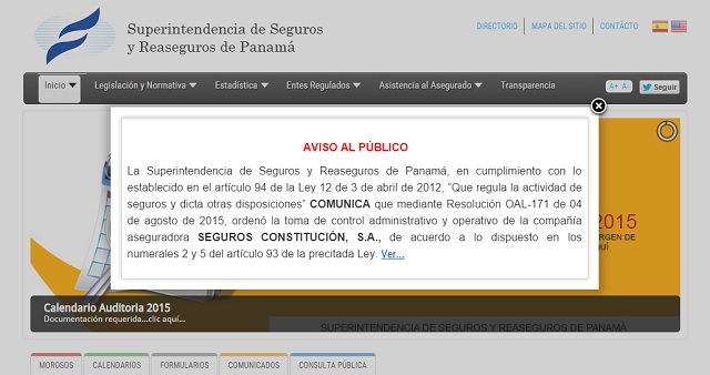 Intervenida en Panamá aseguradora filial de Seguros Constitución