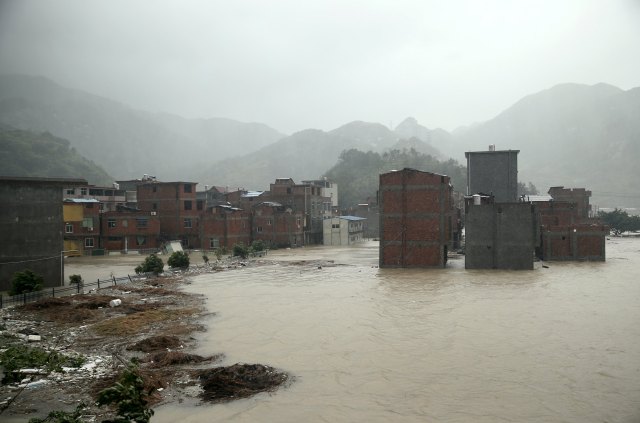 A town is seen submerged as it is hit by Typhoon Soudelor in Ningde
