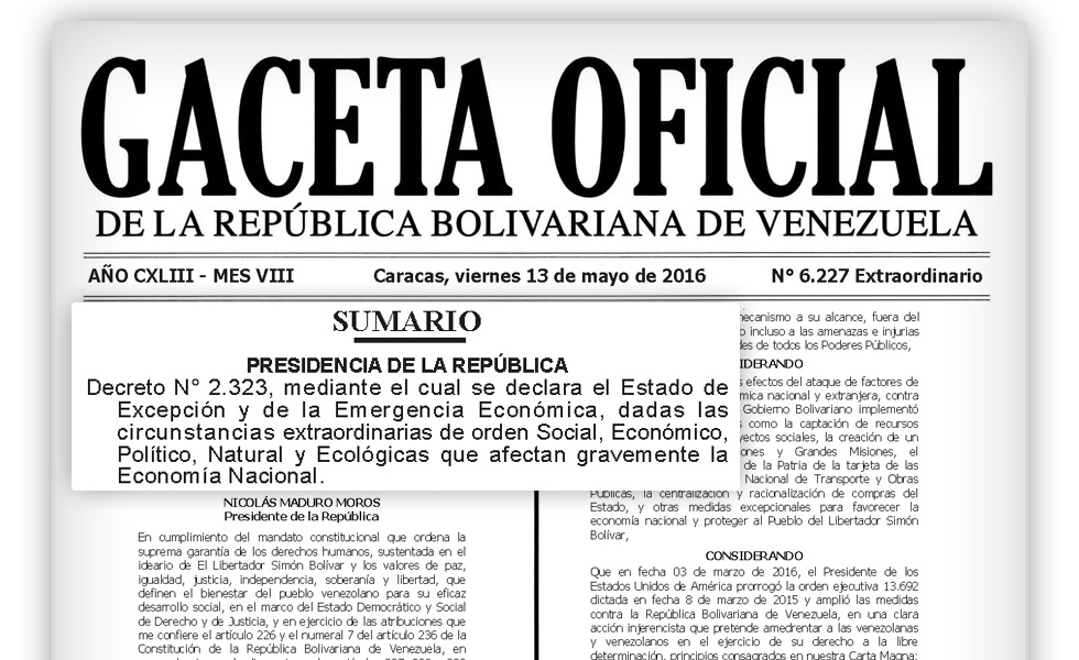 En Gaceta: Publican decreto de Estado de Excepción y de la Emergencia Económica