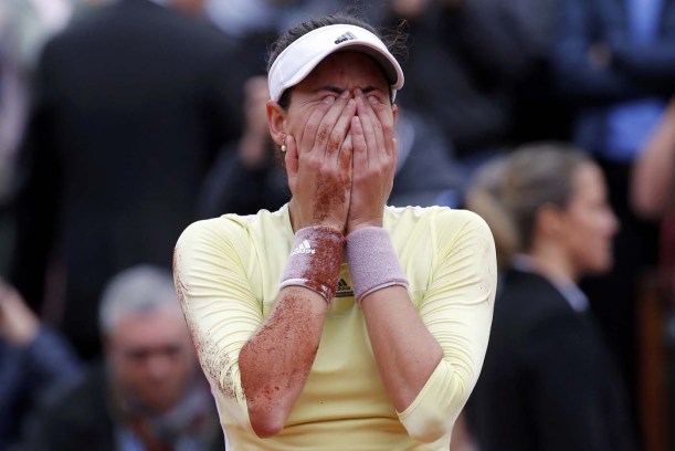 Tennis - French Open Women's Singles Final match - Roland Garros - Serena Williams of the U.S. vs Garbine Muguruza of Spain- Paris, France - 04/06/16 Garbine Muguruza reacts after she defeated Serena Williams. REUTERS/Pascal Rossignol TPX IMAGES OF THE DAY