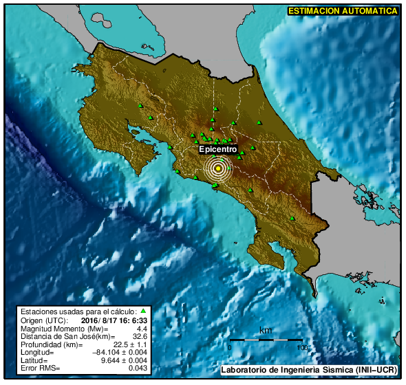 Sismo de 4,8 sacude el centro de Costa Rica