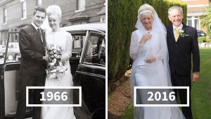 Celebraron su 50° aniversario vistiendo los trajes del día de la boda (Fotos)