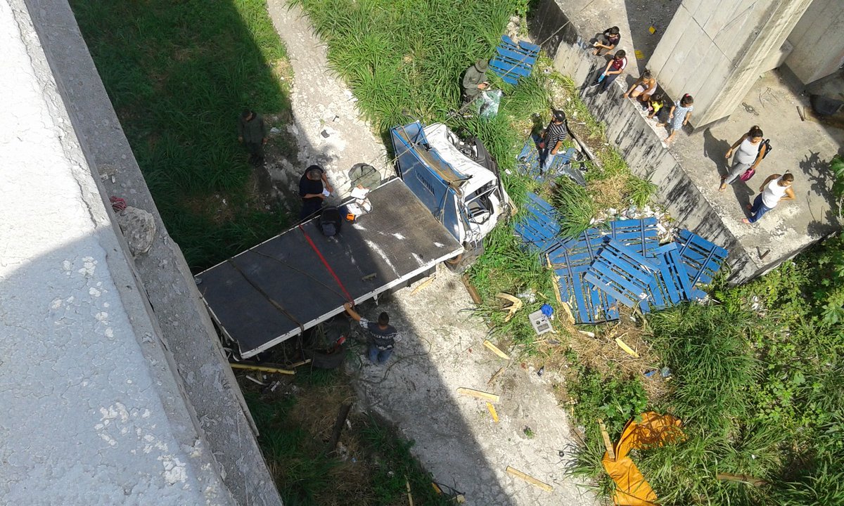 Vehículo de carga cae por el viaducto La Cabrera