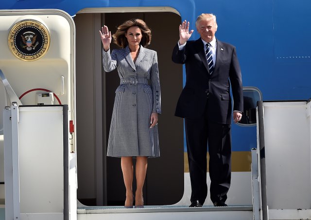 U.S. President Donald Trump and first lady Melania Trump arrive at the Brussels Airport, in Brussels, Belgium, May 24, 2017. REUTERS/Hannah McKay