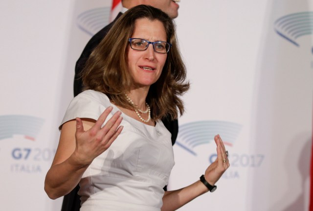 Chrystia Freeland, ministra de Relaciones Exteriores de Canadá. Foto: Reuters