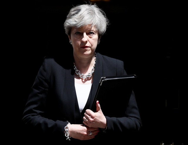 Britain's Prime Minister, Theresa May, arrives to speak outside 10 Downing Street, following the attack at Finsury Park Mosque, in central London, Britain June 19, 2017.  REUTERS/Stefan Wermuth