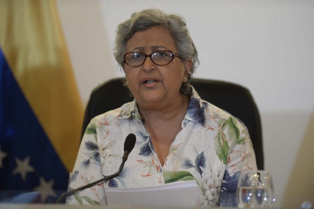 The head of the National Electoral Council (CNE), Tibisay Lucena, offers a press conference in Caracas on August 2, 2017 during which she denied allegations that the turnout figure over Venezuela's new assembly was manipulated. The legitimacy of a powerful new assembly in Venezuela being sworn in on Wednesday was thrown further into question when the voting technology firm involved in its election said the turnout figure was "manipulated." Lucena, an ally of Venezuelan President Nicolas Maduro, had said there had been "extraordinary turnout" of more than eight million voters, 41.5 percent of the electorate. / AFP PHOTO / Federico PARRA