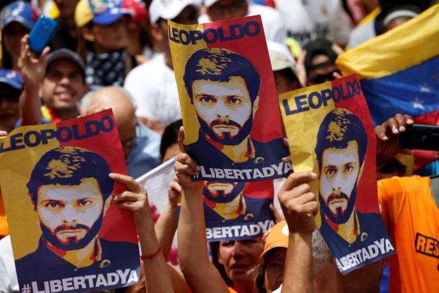 FILE PHOTO: Placards depicting Venezuela's opposition leader Leopoldo Lopez are seen during a rally against Venezuelan President Maduro's government in Caracas, Venezuela July 9, 2017. REUTERS/Andres Martinez Casares/File Photo