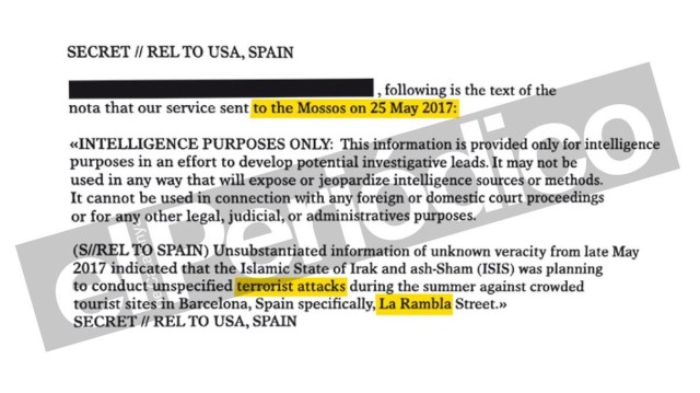 Carta del espionaje estadounidense a los Mossos. / PERIODICO