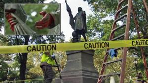 Tiñen de “sangre” la estatua de Cristóbal Colón en Central Park (fotos)