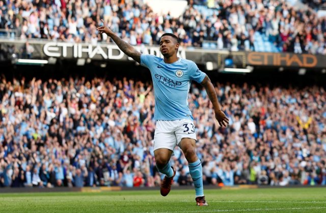 Gabriel Jesus, del Manchester City, celebra tras marcar el cuarto gol del encuentro. Action Images via Reuters/Jason Cairnduff    EDITORIAL USE ONLY. No use with unauthorized audio, video, data, fixture lists, club/league logos or "live" services. Online in-match use limited to 75 images, no video emulation. No use in betting, games or single club/league/player publications. Please contact your account representative for further details.