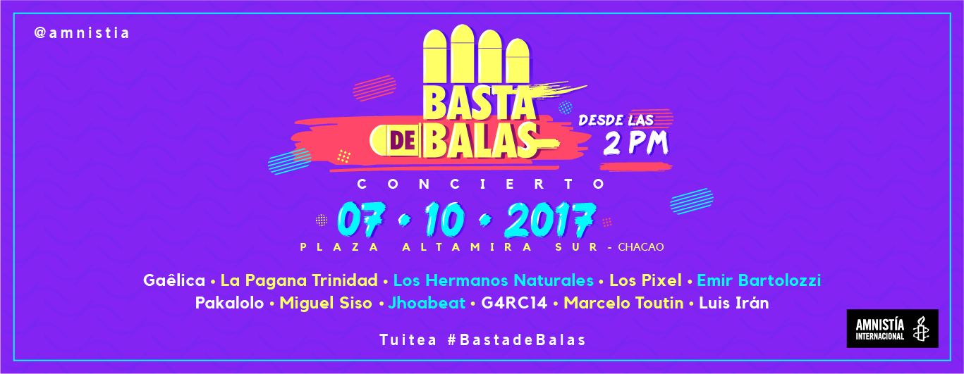 Este sábado muévete contra la violencia armada en el concierto Basta de Balas de Amnistía Internacional