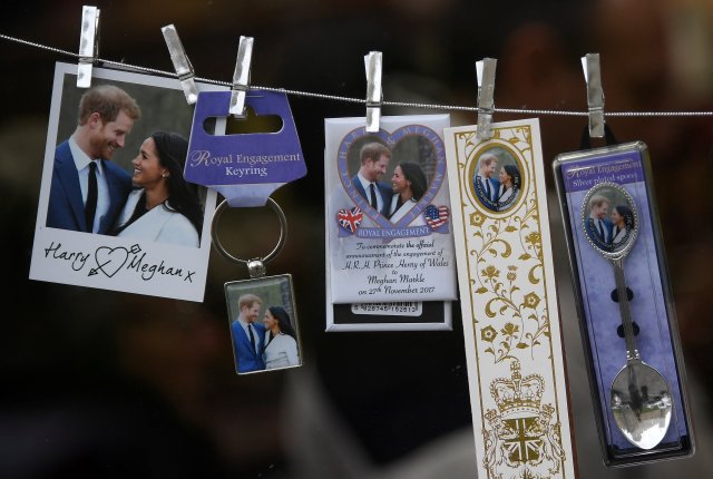 Commemorative gifts ahead of the wedding of Britain's Prince Harry and his fiancee Meghan Markle are seen displayed for sale in a shop in Windsor, Britain, January 4, 2018. REUTERS/Toby Melville