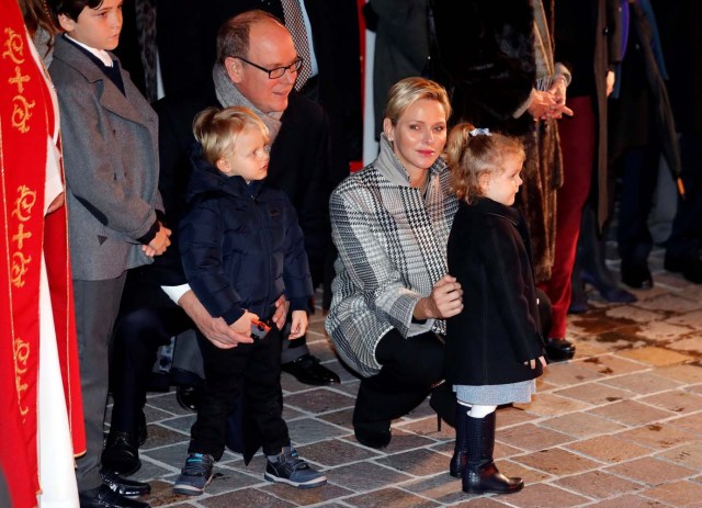 Prince Albert II of Monaco, his wife Princess Charlene and their twins Prince Jacques and Princess Gabriella attend the traditional Sainte Devote celebration in Monaco, January 26, 2018. REUTERS/Eric Gaillard