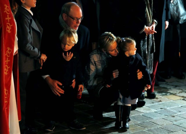 Prince Albert II of Monaco, his wife Princess Charlene and their twins, Prince Jacques and Princess Gabriella, attend the traditional Sainte Devote celebration in Monaco, January 26, 2018. REUTERS/Eric Gaillard