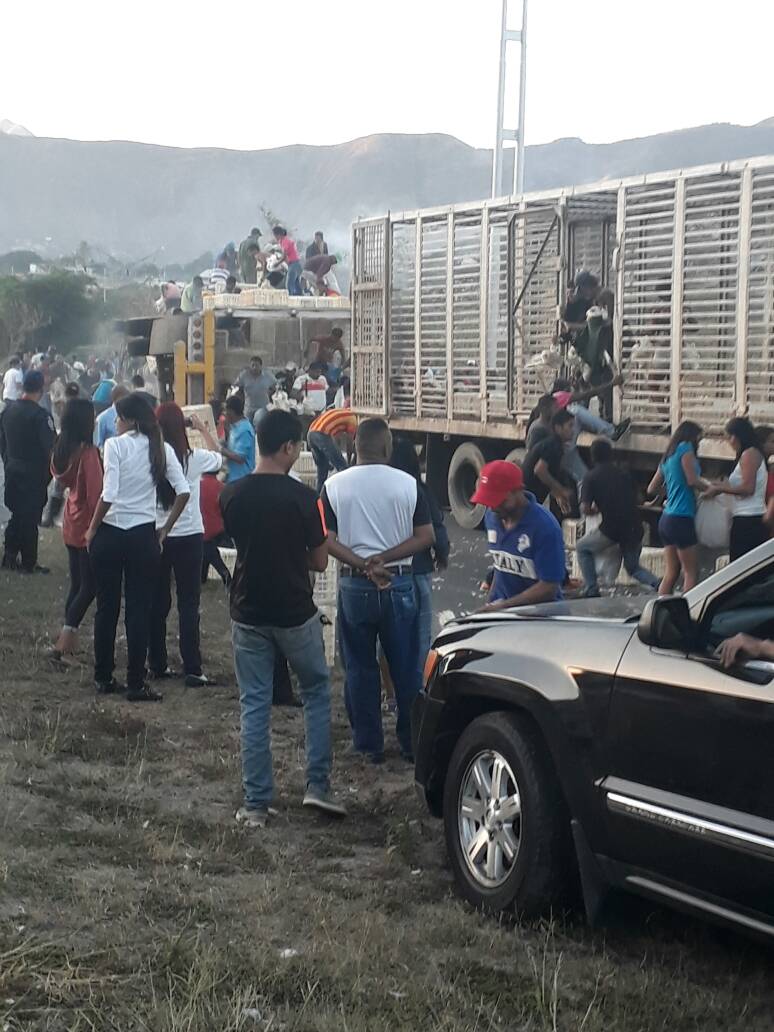 ¡Hambre! Así saquearon un camión de pollos en Villa de Cura este #16Ene (Fotos y Videos)