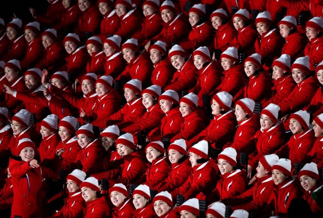Pyeongchang 2018 Winter Olympics – Opening ceremony – Pyeongchang Olympic Stadium- Pyeongchang, South Korea – February 9, 2018 - Cheerleaders of North Korea await the start of the opening ceremony. REUTERS/Jorge Silva TPX IMAGES OF THE DAY
