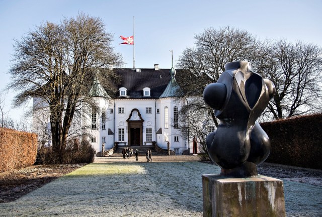 Marselisborg Palace with the flag at half stuff is seen after the announcement of Prince Henrik's death, in Aarhus, Denmark, February 14, 2018. Ritzau Scanpix Denmark/Henning Bagger via REUTERS ATTENTION EDITORS - THIS IMAGE WAS PROVIDED BY A THIRD PARTY. DENMARK OUT. NO COMMERCIAL OR EDITORIAL SALES IN DENARK.