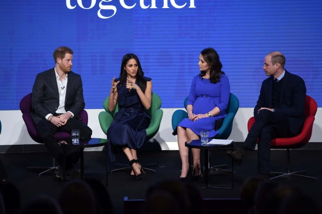 Britain's Prince Harry, his fiancee Meghan Markle, Prince William and Catherine, Duchess of Cambridge attend the first annual Royal Foundation Forum held at Aviva in London, February 28, 2018 . REUTERS/Chris Jackson/Pool