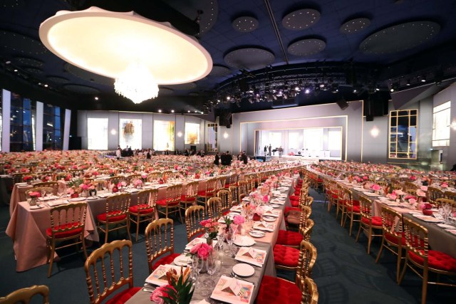 Tables and decoration are set up for the annual Rose Ball at the Monte-Carlo Sporting Club in Monaco, March 24, 2018. Picture taken March 24, 2018. Valery Hache/Pool via Reuters