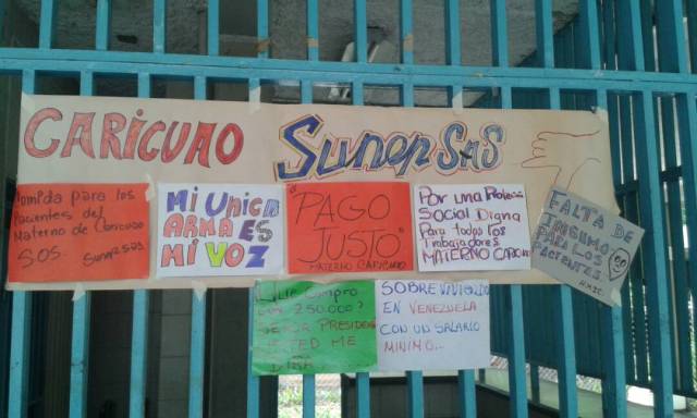 Foto: Materno de Caricuao amaneció con pancartas con motivo de la protesta del sector salud / Cortesía 