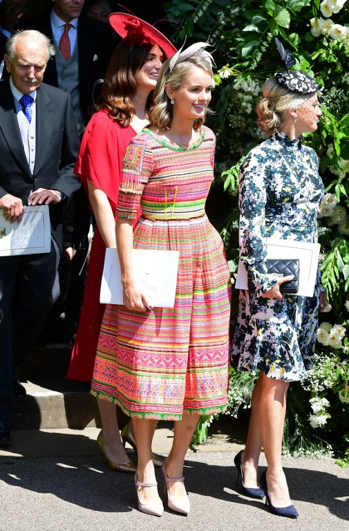 Prince Harry's former girlfriend Cressida Bonas (C) leaves after attending the wedding ceremony of Britain's Prince Harry, Duke of Sussex and US actress Meghan Markle at St George's Chapel, Windsor Castle, in Windsor, on May 19, 2018. / AFP PHOTO / POOL / Ian WEST