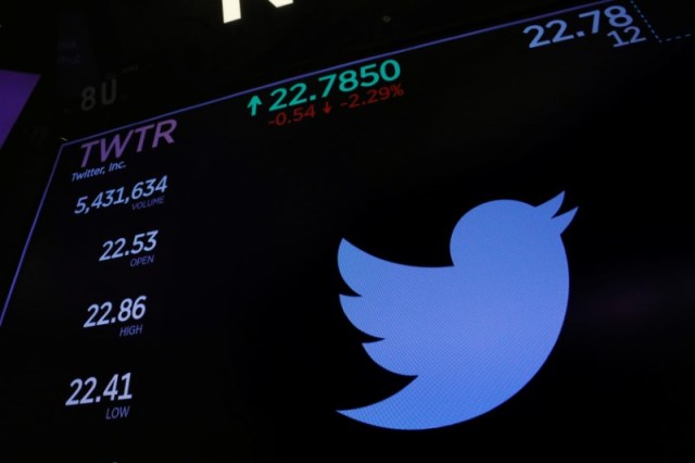 El logo de Twitter en la Bolsa de Nueva York. Imagen de archivo. 23 de enero de 2018.  REUTERS/Lucas Jackson