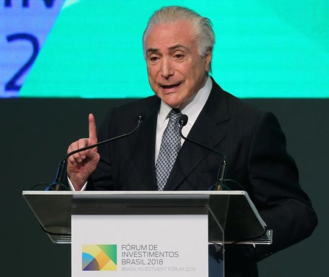 El presidente brasileño, Michel Temer, en la ceremonia de inauguración del Foro de Inversión de Brasil 2018 en Sao Paulo, Brasil, Mayo 29, 2018. REUTERS/Paulo Whitaker