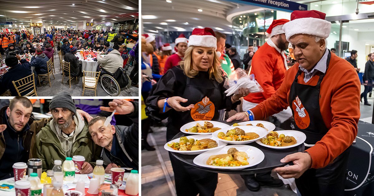 Estación de tren ofrece cena navideña a personas sin hogar (VIDEO)
