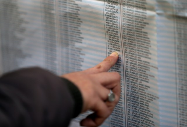 Una persona señala una lista de candidatos en un colegio electoral durante las elecciones primarias, en Buenos Aires, Argentina, 11 de agosto de 2019. REUTERS / Agustin Marcarian