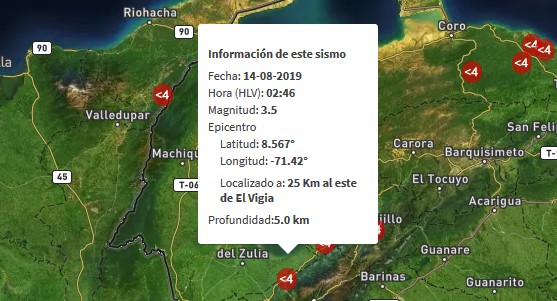 Sismo de magnitud 3.5 en El Vigía la madrugada de este #12Ago