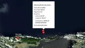 Sismo de magnitud 3.5 al noreste Güiria