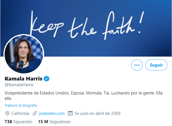 Kamala Harris estrenó su nueva cuenta en Twitter como vicepresidenta de los EEUU (IMAGEN)