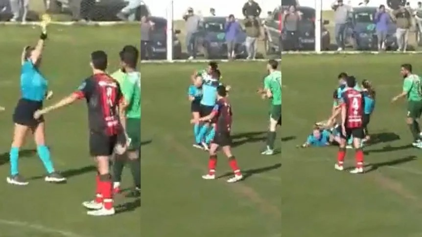 EN VIDEO: Golpeó a una árbitra por la espalda en pleno partido de fútbol y se lo llevaron detenido