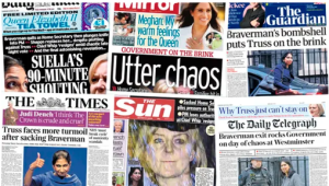 Las contundentes portadas que marcaron el final de Liz Truss como primera ministra británica