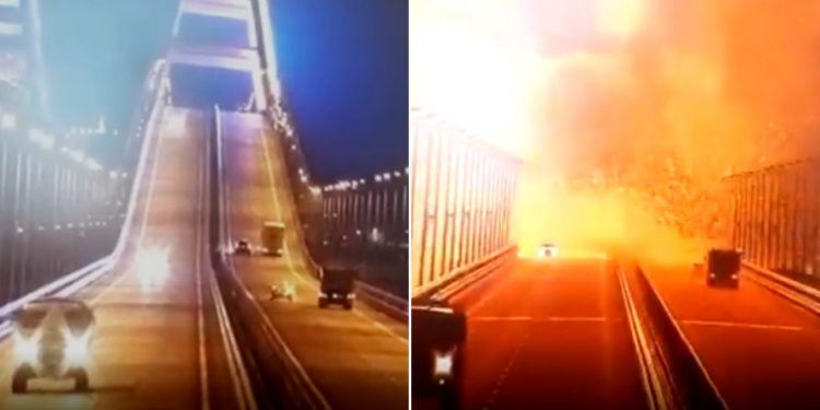 EN VIDEO: Momento de la explosión en puente estratégico construido por Putin para unir Rusia con Crimea