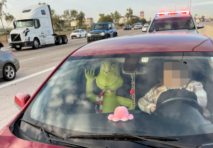 Conductora acabó multada por llevar al Grinch como copiloto en su auto