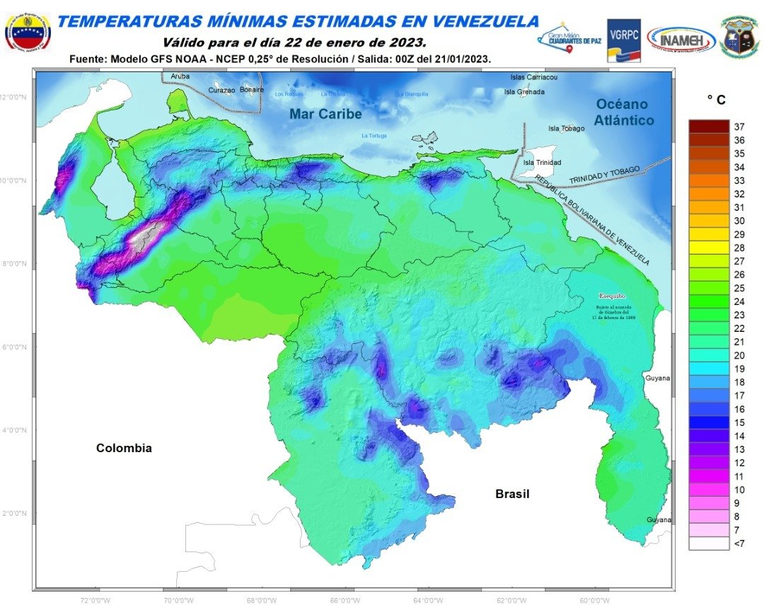 El estado del tiempo en Venezuela este #22Ene, según Inameh
