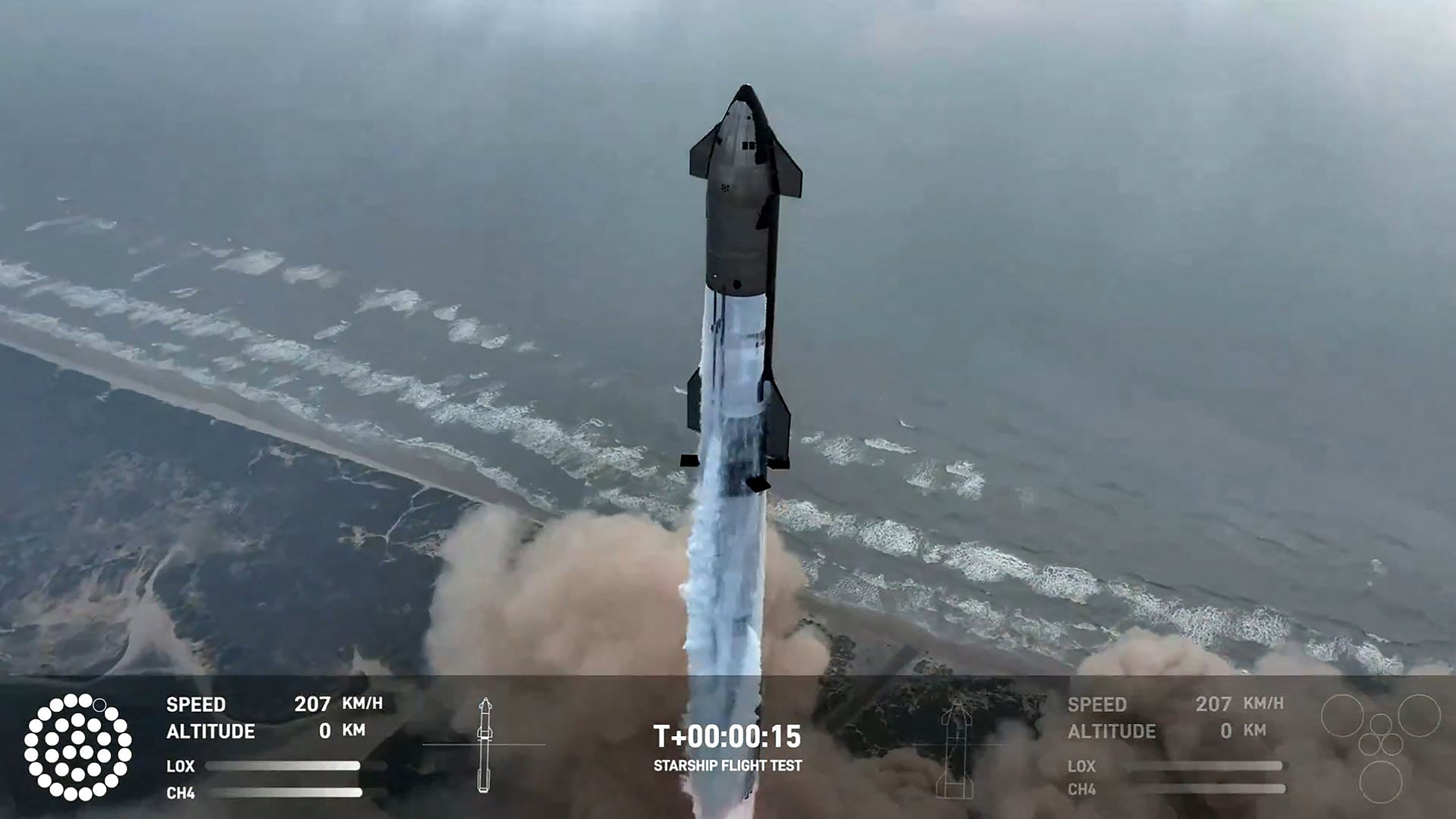 Despega el poderoso Starship de Elon Musk y el propulsor Super Heavy logra aterrizar en Golfo de México
